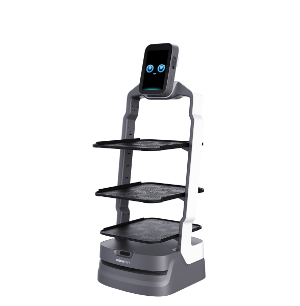 robots inteligentes, LuckiBot, robot camarero con bandejas para reparto de alimentos en hostelería